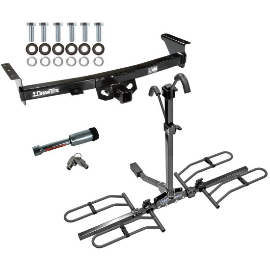 For 2005-2024 Nissan Frontier Trailer Hitch Tow PKG w/ 2 Bike Plaform Style Carrier Rack + Hitch Lock By Draw-Tite