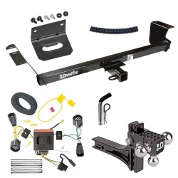 For 2011-2016 Chrysler Town & Country Trailer Hitch Tow PKG w/ 4-Flat Wiring Harness + Adjustable Drop Rise Triple Ball Ball Mount 1-7/8" & 2" & 2-5/16" Trailer Balls + Pin/Clip + Wiring Bracket By Draw-Tite