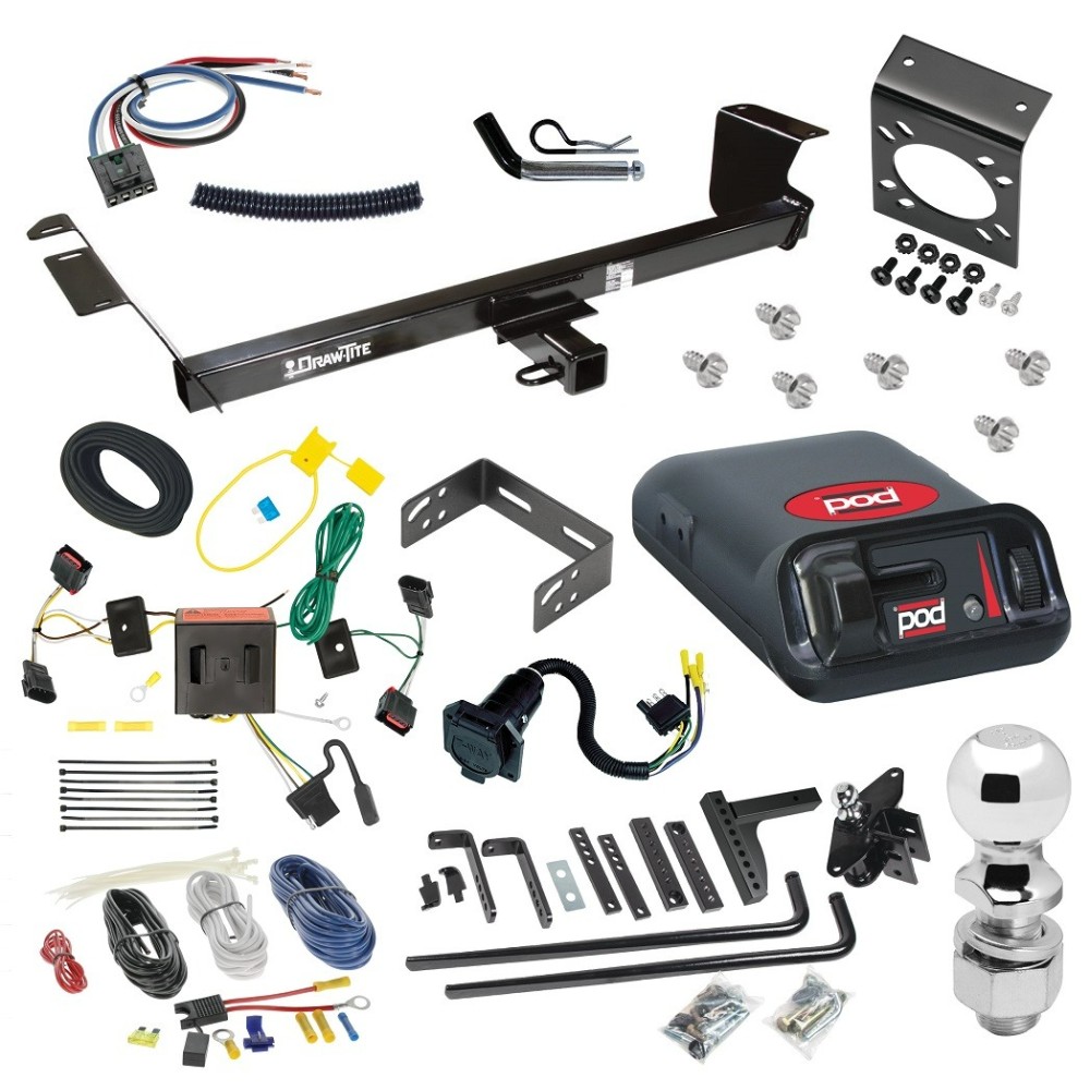 For 2008-2010 Chrysler Town & Country Trailer Hitch Tow PKG w/ 6K Round Bar Weight Distribution Hitch w/ 2-5/16" Ball + 2" Ball + Pin/Clip + Pro Series POD Brake Control + Generic BC Wiring Adapter + 7-Way RV Wiring By Draw-Tite