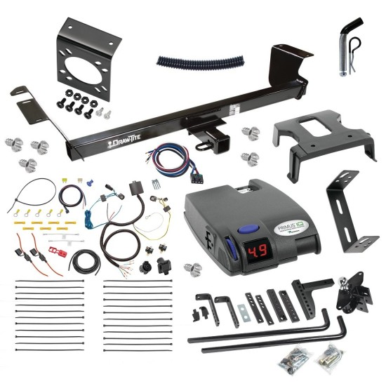 For 2011-2016 Chrysler Town & Country Trailer Hitch Tow PKG w/ 6K Round Bar Weight Distribution Hitch w/ 2-5/16" Ball + Pin/Clip + Tekonsha Primus IQ Brake Control + 7-Way RV Wiring By Draw-Tite