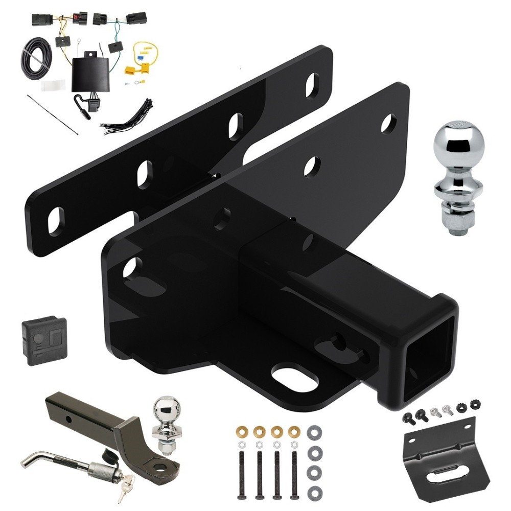 Custom Fit Trailer Hitch Wiring Harness (Plug & Play) 2" Drop Ball-Mount w/ Locking Pin/Clip 2" Chrome Ball 4-Flat Mounting Bracket 1-7/8" Chrome Ball Rubber Hitch Plug Cover Installation Hardware Installation Instructions 76382 118786 Ultimate Tow Package For 18-24 Jeep Wrangler JL Trailer Hitch w/ Wiring 2" Drop Mount Dual 2" and 1-7/8" Ball Lock Bracket Cover 2" Receiver