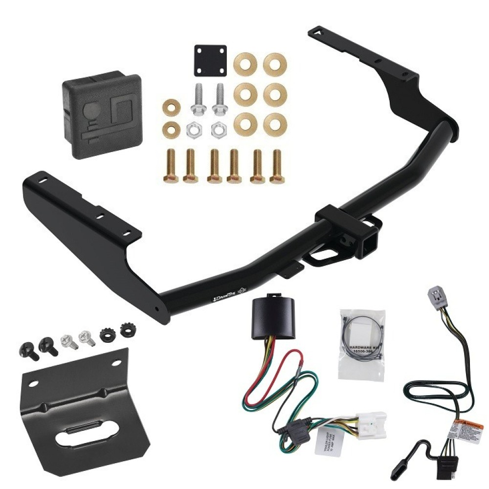 For 2020-2023 Toyota Highlander Trailer Hitch Tow PKG w/ 4-Flat Wiring Harness + Wiring Bracket + Hitch Cover (Excludes: w/Twin-Tip Exhaust Models) By Draw-Tite