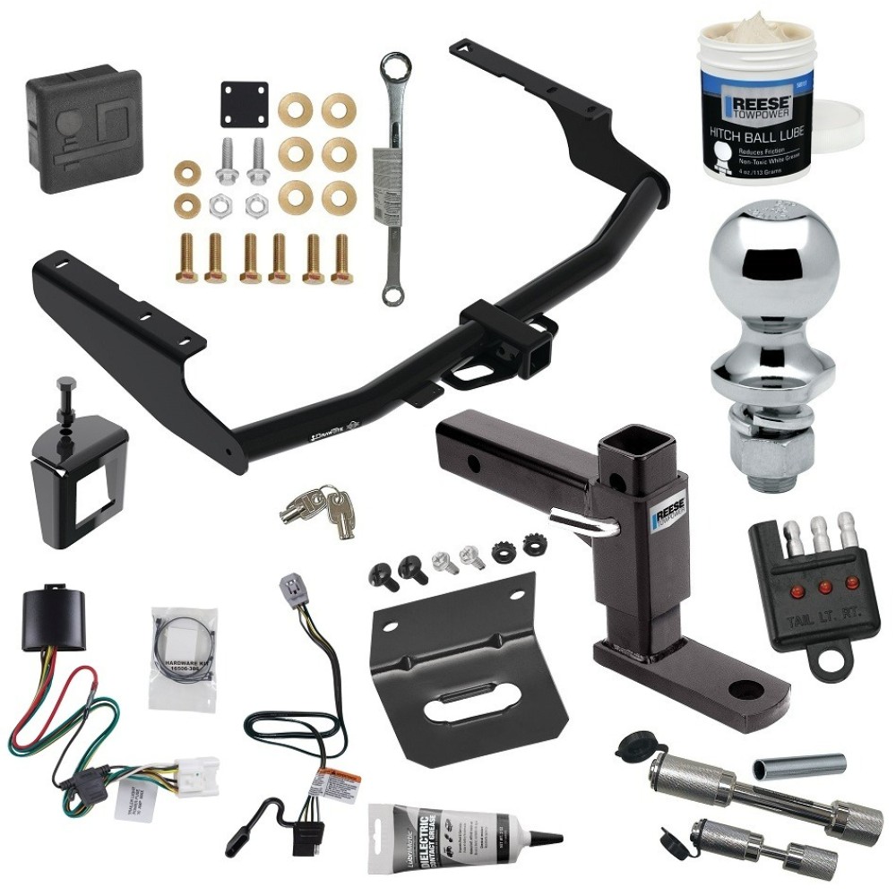 For 2020-2023 Toyota Highlander Trailer Hitch kit by: Draw-Tite For 2020-2023 Toyota Highlander Trailer Hitch Tow PKG w/ 4-Flat Wiring + Adjustable Drop Rise Ball Mount + 1-7/8" Ball + Wiring Bracket + Hitch Cover + Dual Hitch & Coupler Locks + Wiring Tester + Ball Lube + Electric Grease + Ball Wrench + Anti