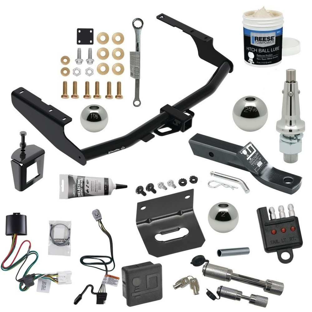 For 2020-2023 Toyota Highlander Trailer Hitch Tow PKG w/ 4-Flat Wiring + Ball Mount w/ 2" Drop + Interchangeable Ball 1-7/8" & 2" & 2-5/16" + Wiring Bracket + Hitch Cover + Dual Hitch & Coupler Locks + Wiring Tester + Ball 