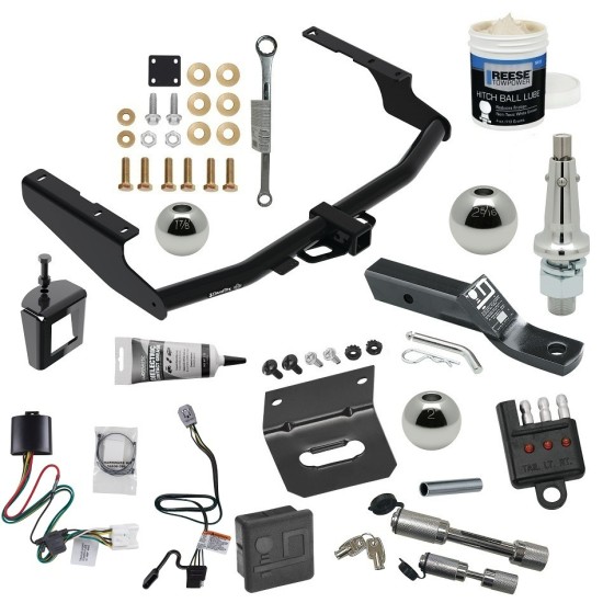 For 2020-2023 Toyota Highlander Trailer Hitch Tow PKG w/ 4-Flat Wiring + Ball Mount w/ 2" Drop + Interchangeable Ball 1-7/8" & 2" & 2-5/16" + Wiring Bracket + Hitch Cover + Dual Hitch & Coupler Locks + Wiring Tester + Ball 