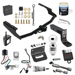 For 2020-2023 Toyota Highlander Trailer Hitch Tow PKG w/ 4-Flat Wiring + Ball Mount w/ 4" Drop + 2" Ball + Wiring Bracket + Hitch Cover + Dual Hitch & Coupler Locks + Wiring Tester + Ball Lube + Electric Grease + Ball Wrench + Anti Rattle De