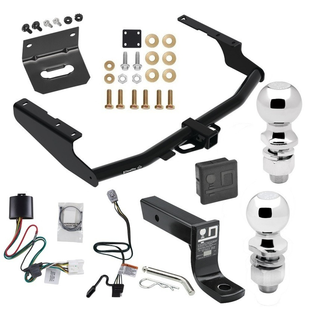 For 2020-2023 Toyota Highlander Trailer Hitch Tow PKG w/ 4-Flat Wiring + Ball Mount w/ 4" Drop + 2" Ball + 2-5/16" Ball + Wiring Bracket + Hitch Cover (Excludes: w/Twin-Tip Exhaust Models) By Draw-Tite