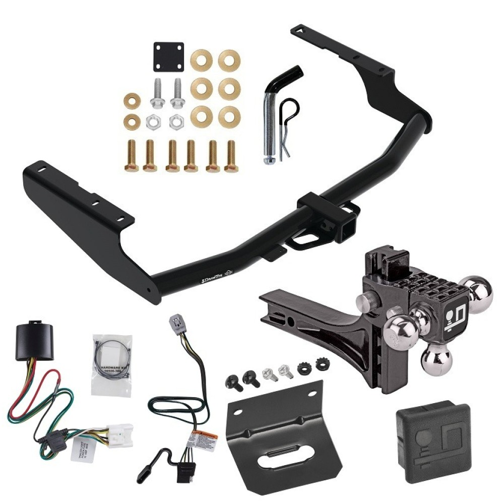 For 2020-2023 Toyota Highlander Trailer Hitch kit by: Draw-Tite For 2020-2023 Toyota Highlander Trailer Hitch Tow PKG w/ 4-Flat Wiring + Adjustable Drop Rise Triple Ball Ball Mount 1-7/8" & 2" & 2-5/16" Trailer Balls + Pin/Clip + Wiring Bracket + Hitch Cover (Excludes: w/Twin-Tip Exhaust Models)