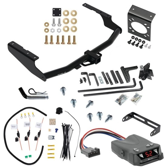 For 2020-2023 Toyota Highlander Trailer Hitch Tow PKG w/ 8K Round Bar Weight Distribution Hitch w/ 2-5/16" Ball + Pin/Clip + Tekonsha Brakeman IV Brake Control + 7-Way RV Wiring (Excludes: w/Twin-Tip Exhaust Models) By Draw-Tite