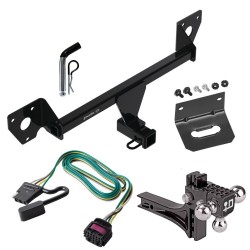 For 2020-2024 Buick Encore GX Trailer Hitch Tow PKG w/ 4-Flat Wiring Harness + Adjustable Drop Rise Triple Ball Ball Mount 1-7/8" & 2" & 2-5/16" Trailer Balls + Pin/Clip + Wiring Bracket (For Essence w/Active Towplug Models)