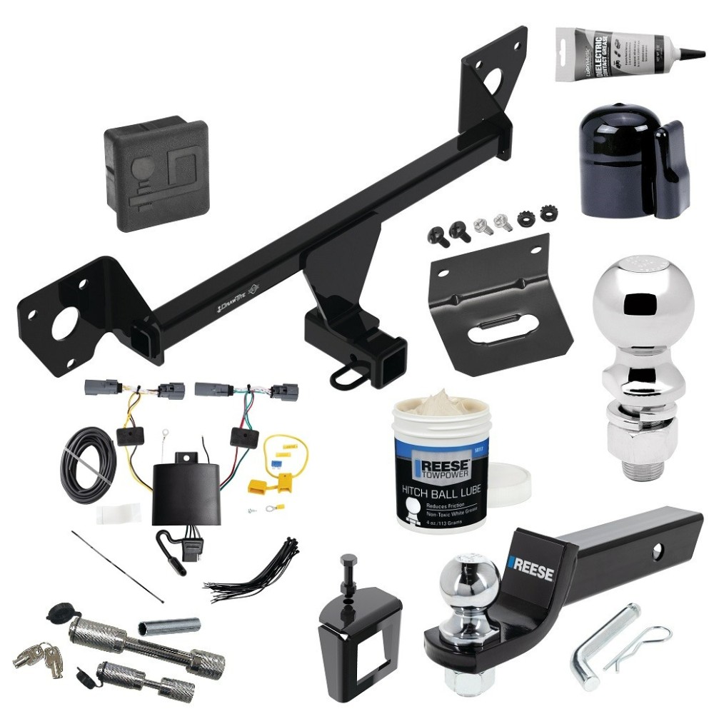 For 2020-2023 Buick Encore GX Trailer Hitch Tow PKG w/ 4-Flat Wiring + Starter Kit Ball Mount w/ 2" Drop & 2" Ball + 2-5/16" Ball + Wiring Bracket + Dual Hitch & Coupler Locks + Hitch Cover + Wiring Tester + Ball Lube +Electric Grea