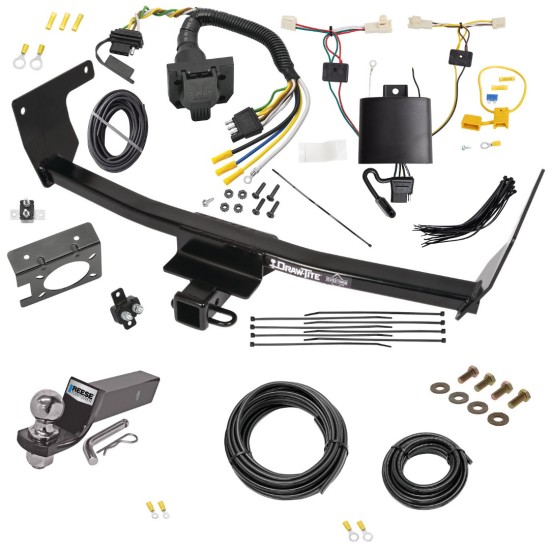 Trailer Hitch Tow Package w/ 7-Way RV Wiring For 19-23 Toyota RAV4 w/ 2" Drop Mount 2" Ball Class 3 2" Receiver All Models