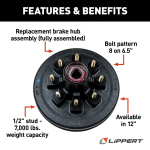 lippert 12 inch trailer brake drum hub pair for 7000 lb axle 8 on 6.5 dexter alko compatible