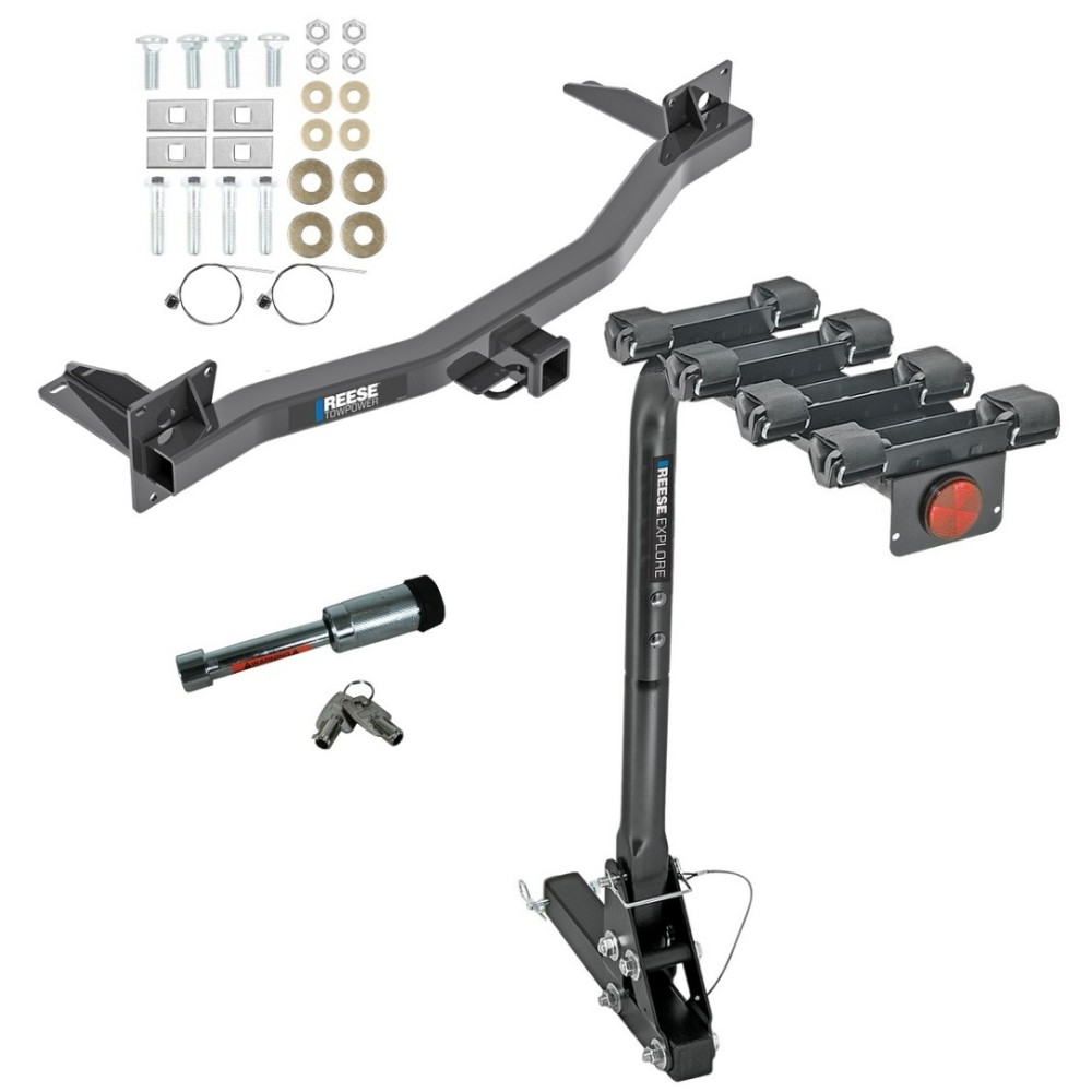 For 2018-2023 Buick Enclave Trailer Hitch kit by: Reese For 2018-2023 Buick Enclave Trailer Hitch Tow PKG w/ 4 Bike Carrier Rack + Hitch Lock By Reese Towpower