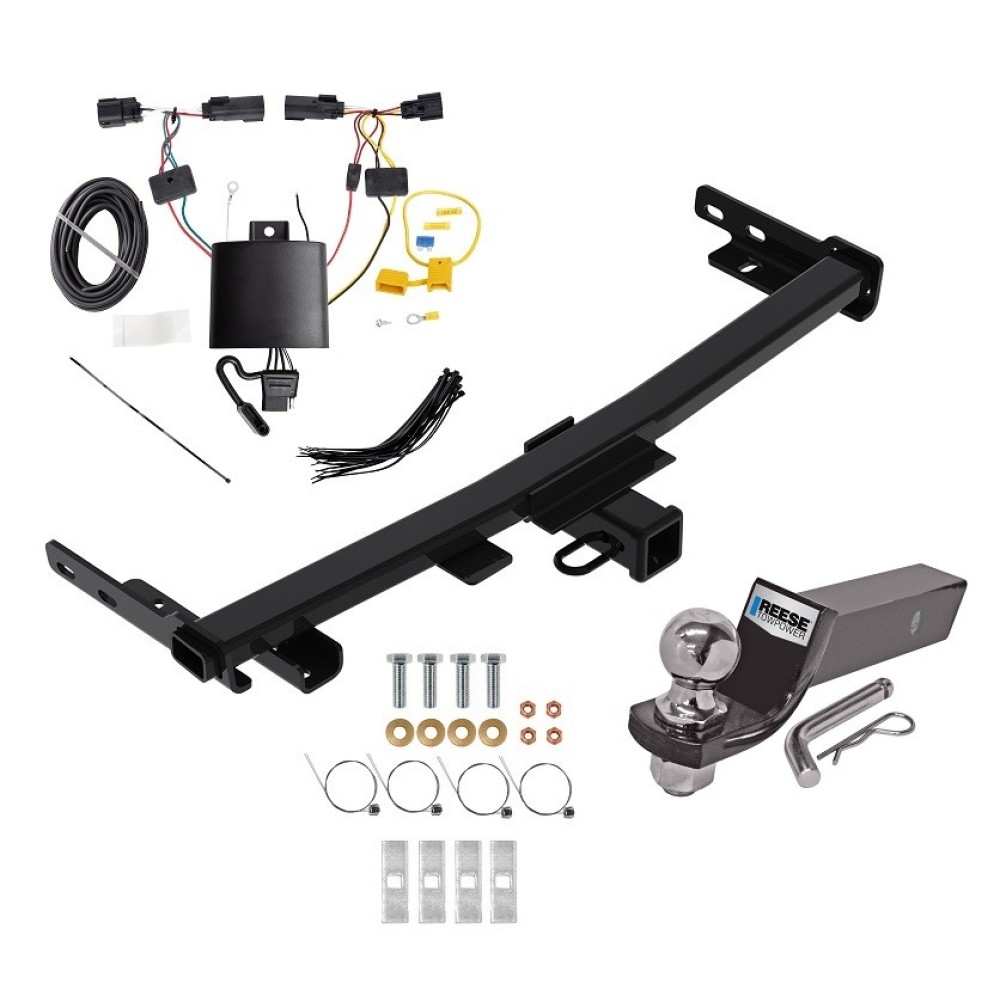 Custom Fit Trailer Hitch Wiring Harness (Plug & Play) 2" Drop Ball-Mount w/ Pin/Clip 2" Chrome Ball Installation Hardware Installation Instructions 84392 118779 21536 Reese Trailer Tow Hitch 19-23 Jeep Cherokee Trailhawk Complete Package Wir Reese Trailer Tow Hitch For 19-23 Jeep Cherokee Trailhawk Complete Package w/ Wiring and 2" Ball
