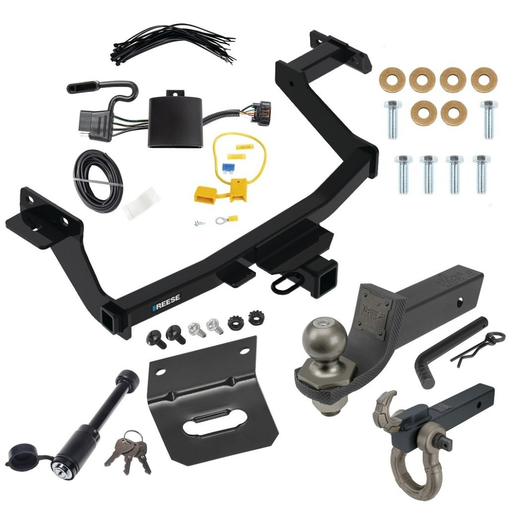 For 2022-2024 Hyundai Santa Cruz Trailer Hitch Tow PKG w/ 4-Flat Wiring + Interlock Tactical Starter Kit w/ 2" Drop & 2" Ball + Tactical Hook & Shackle Mount + Tactical Dogbone Lock + Wiring Bracket By Reese Towpower