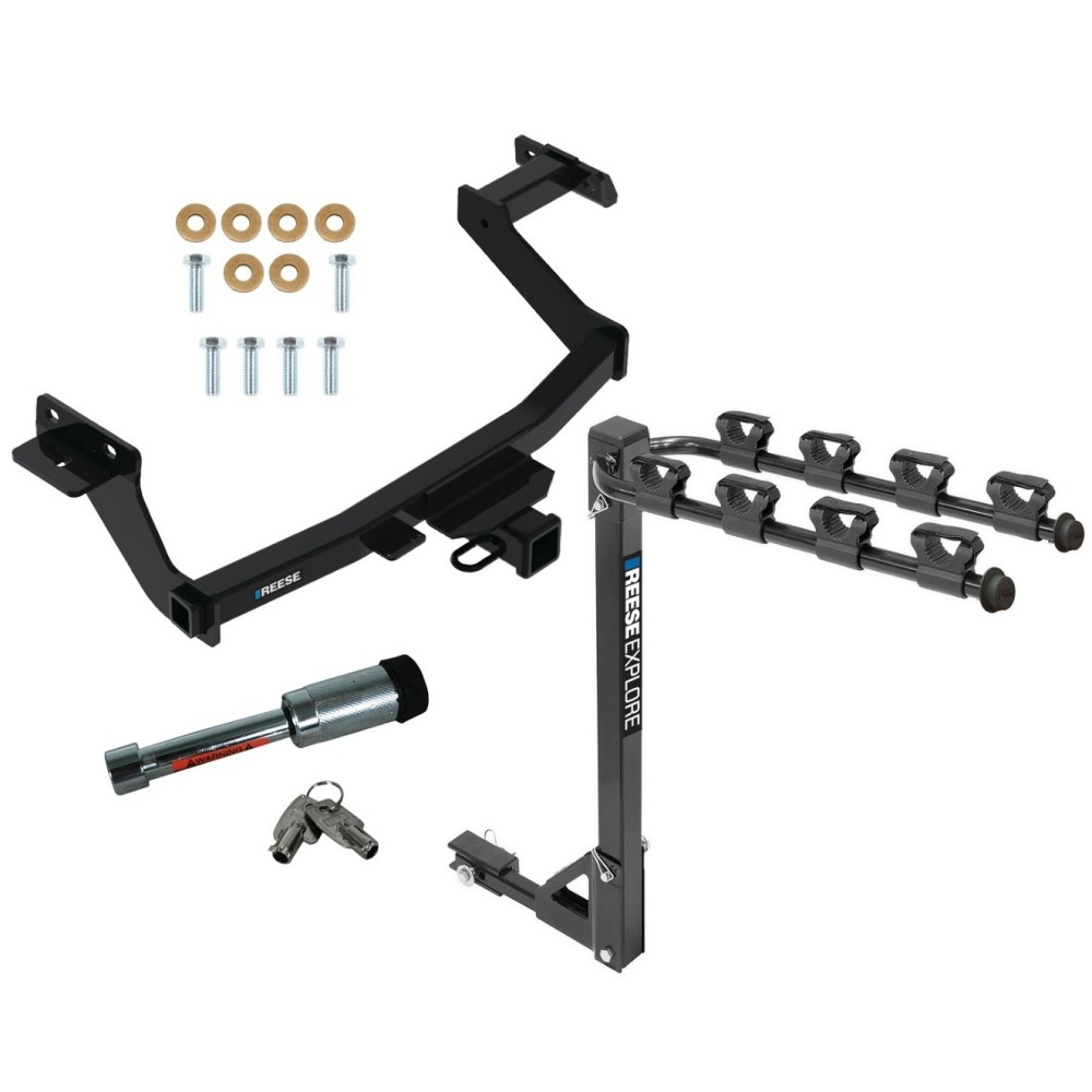 For 2022-2024 Hyundai Santa Cruz Trailer Hitch Tow PKG w/ 4 Bike Carrier Rack + Hitch Lock By Reese Towpower