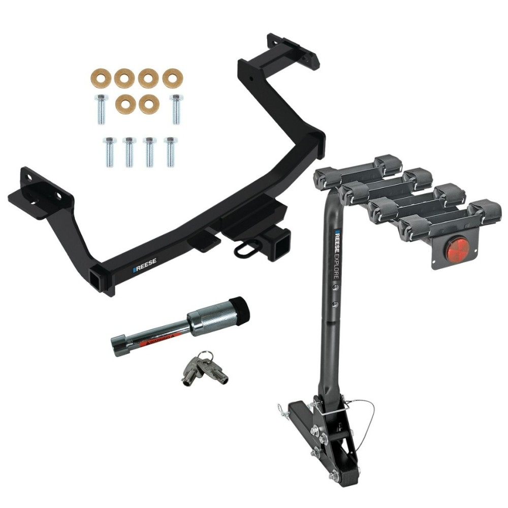 For 2022-2024 Hyundai Santa Cruz Trailer Hitch Tow PKG w/ 4 Bike Carrier Rack + Hitch Lock By Reese Towpower