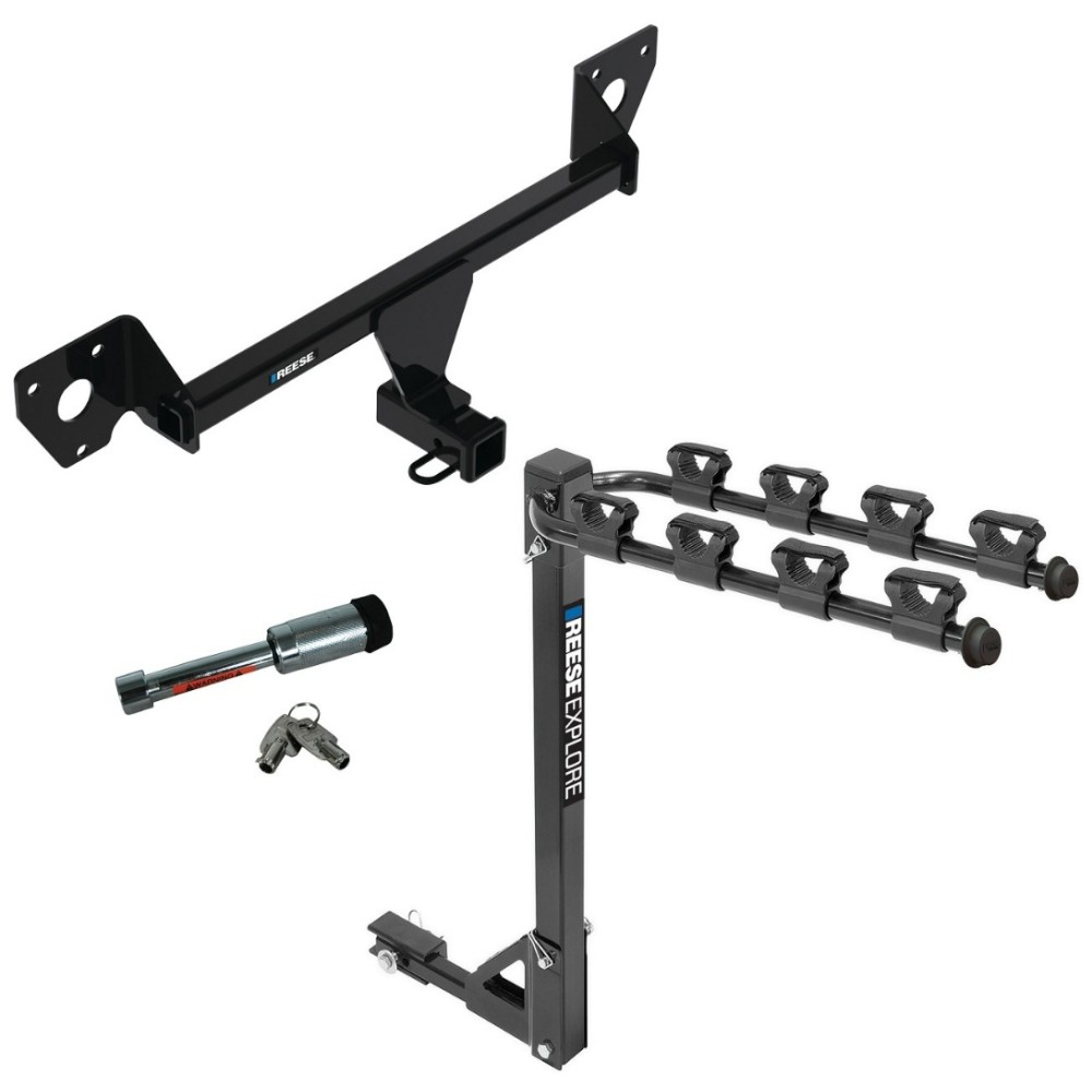 For 2021-2023 Chevrolet Trailblazer Trailer Hitch Tow PKG w/ 4 Bike Carrier Rack + Hitch Lock (For w/LED Taillights Models) By Reese Towpower