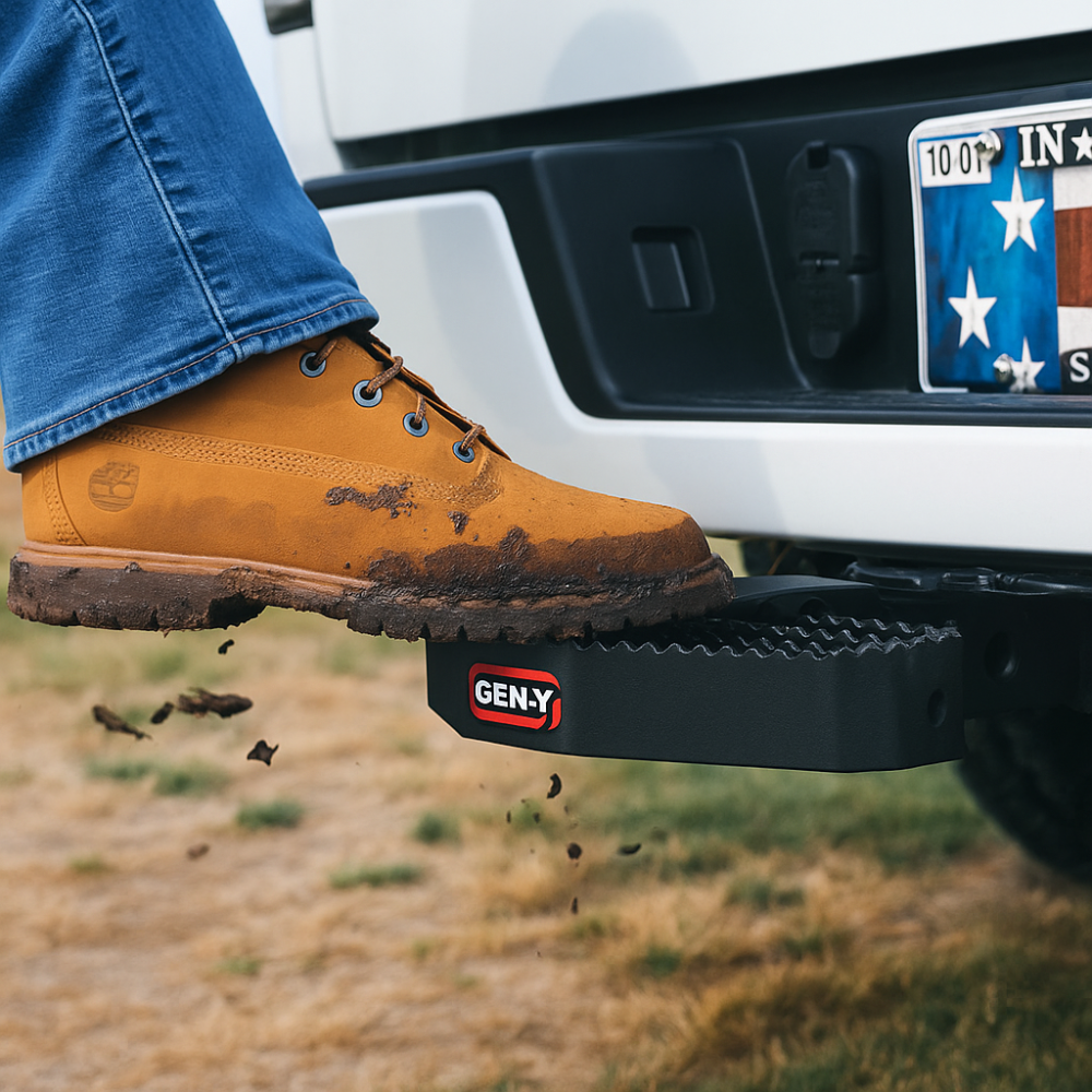 GEN-Y Serrated Hitch Step & Boot Scraper 2.5″ Receiver 3/4″ Pin Holes 500 lb Capacity GEN-Y Serrated Hitch Step & Boot Scraper 2.5″ Receiver 3/4″ Pin Holes 500 lb Capacity