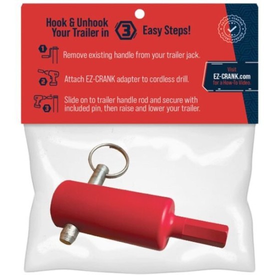 EZ-CRANK Drill Adapter for 12K Trailer Jacks, 1" Shaft EZ-CRANK Drill Attachment for 12K Trailer Jacks, 1" Shaft, Compatible with Bulldog, Pro Series, Ram, Curt, and Fulton