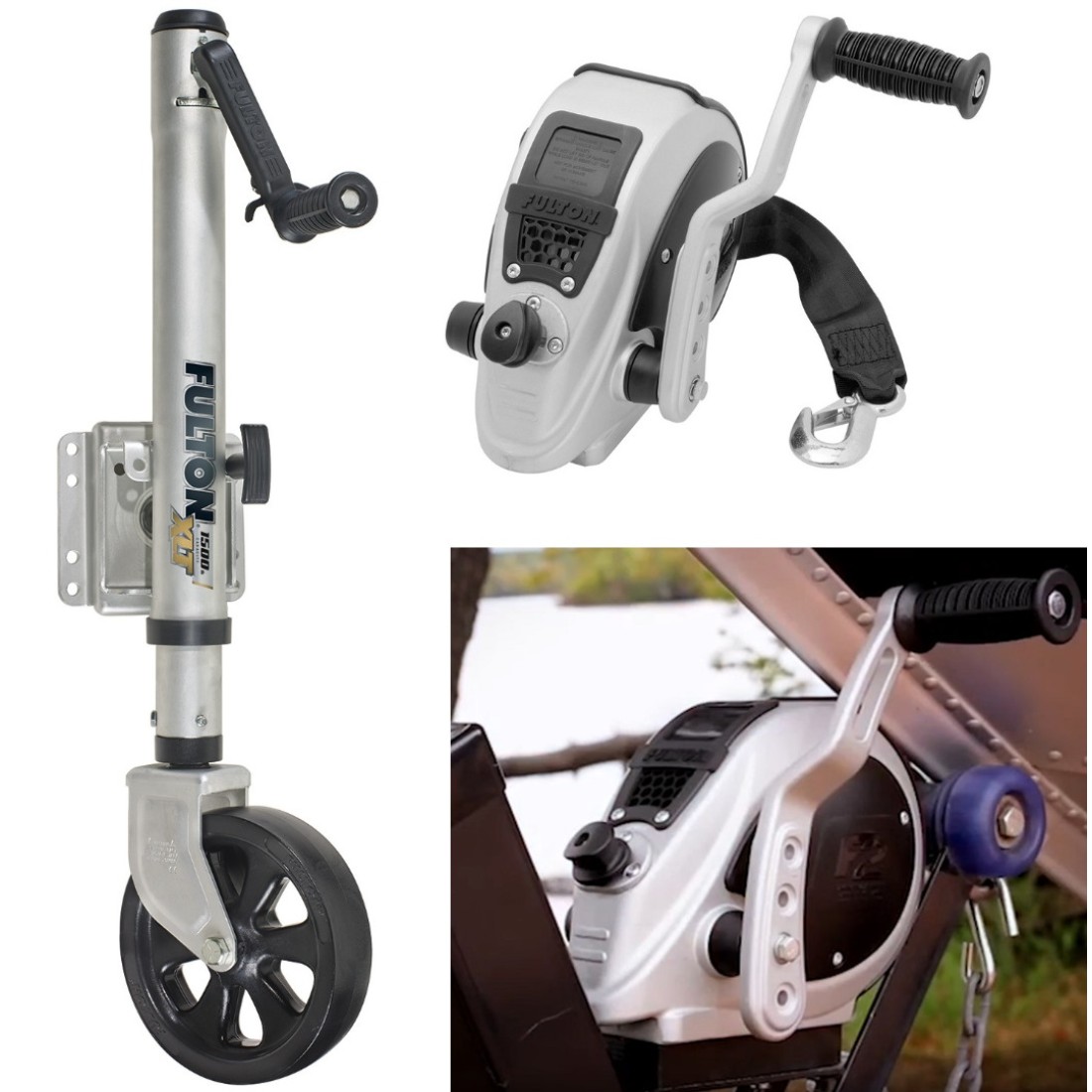 Fulton F2 Boat Trailer Winch SingleSpeed 2000 lbs + XLT Trailer Jack