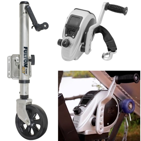 Fulton F2 Boat Trailer Winch Single-Speed 2000 lbs + XLT Trailer Jack Sharkskin Saltwater Tested 1500 lbs Lift Lifetime Warranty + Hardware Bolt-On Side Mount Fulton F2 Boat Trailer Winch Single-Speed 2000 lbs + XLT Trailer Jack Sharkskin Saltwater Tested 1500 lbs Lift Lifetime Warranty + Hardware Bolt-On Side Mount