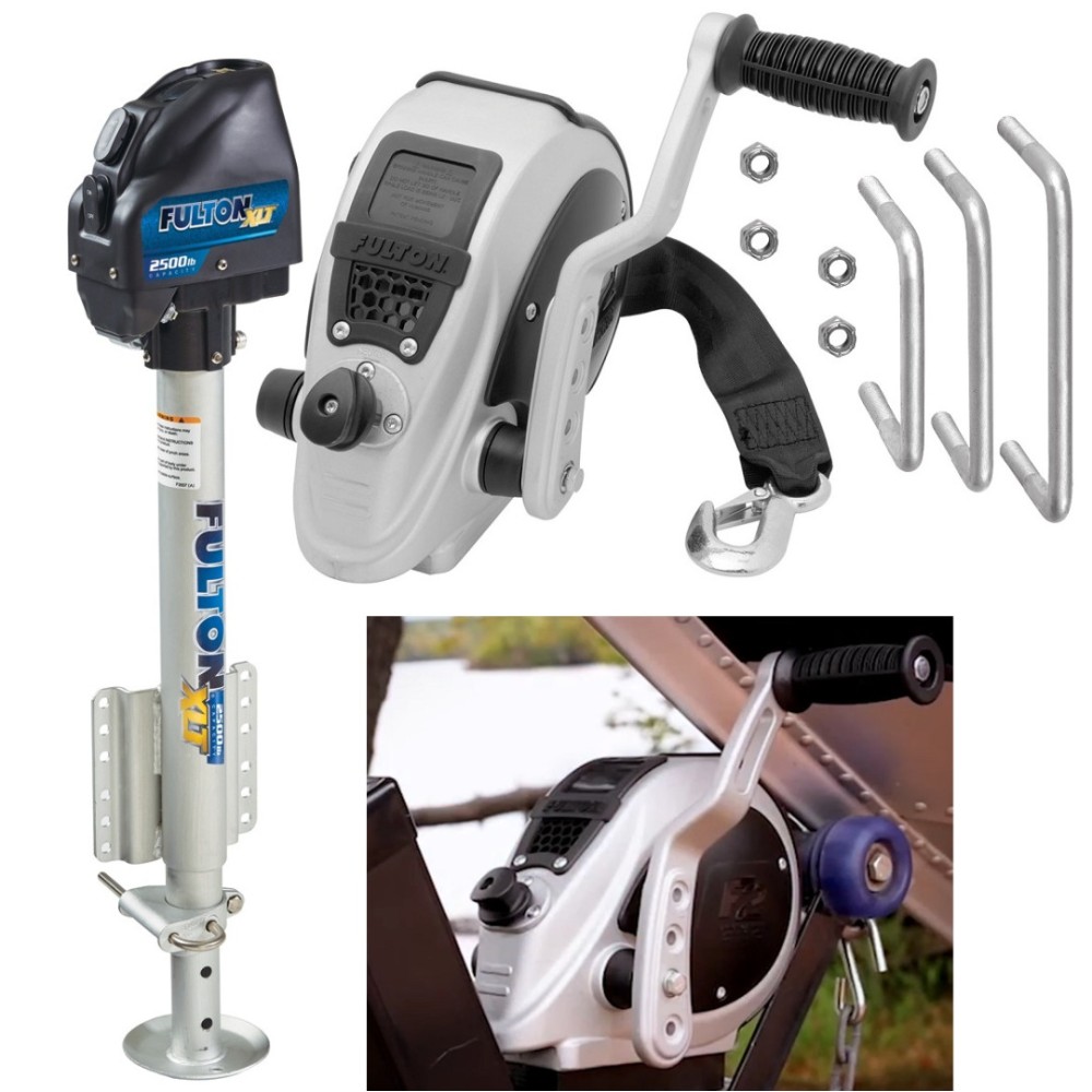 Fulton F2 Boat Trailer Winch Single-Speed 2000 lbs + XLT XLT Powered Electric Trailer Jack 2500 lbs Lift Lifetime Warranty + Hardware Bolt-On Side Mount Fulton F2 Boat Trailer Winch Single-Speed 2000 lbs + XLT XLT Powered Electric Trailer Jack 2500 lbs Lift Lifetime Warranty + Hardware Bolt-On Side Mount