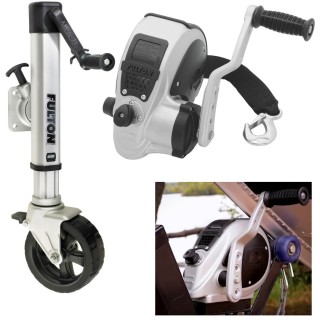 Fulton F2 Boat Trailer Winch Single-Speed 3200 lbs + F2 Trailer Jack 1600 lbs Lifetime Warranty + Hardware Bolt-On Side Mount