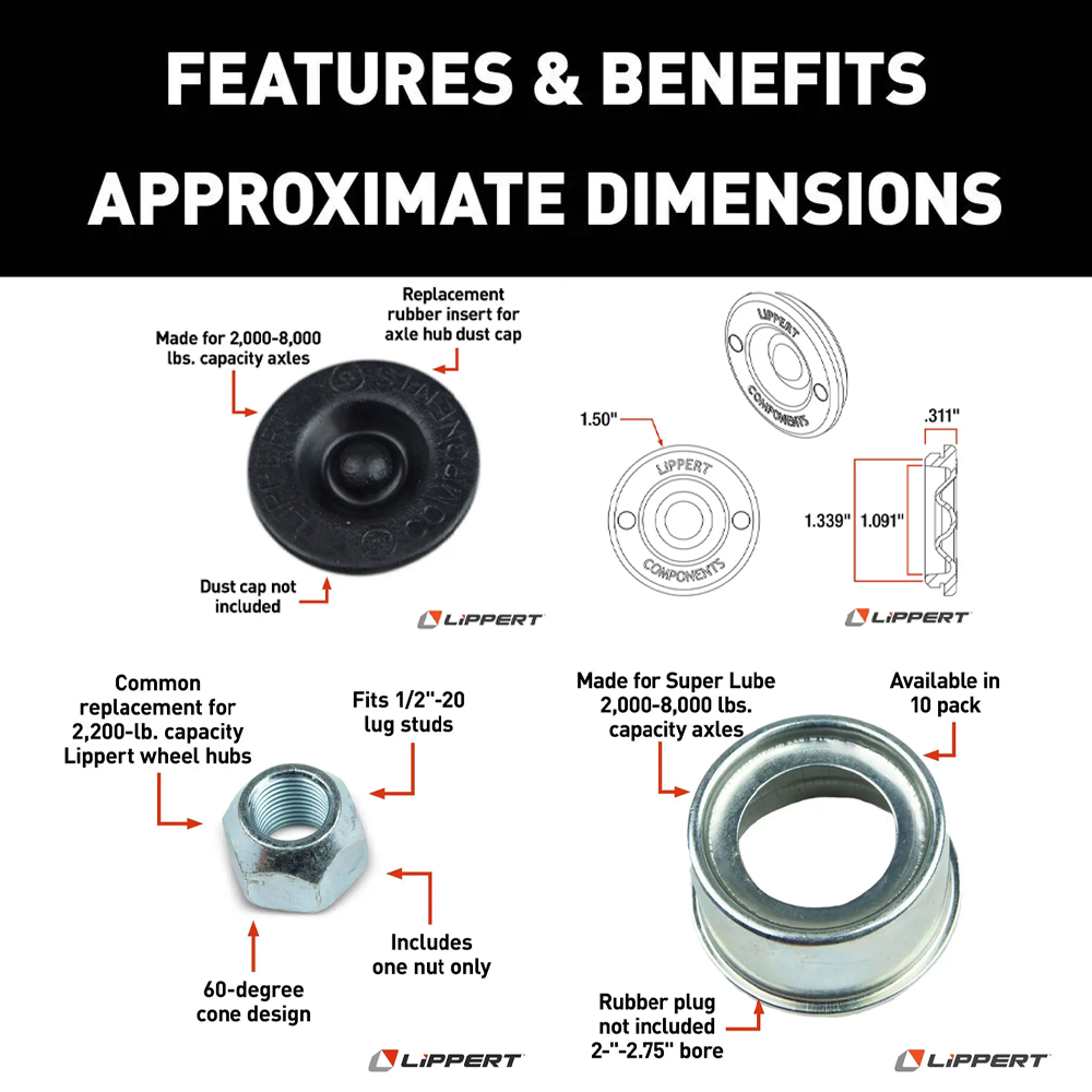 Lippert 2,200-lb Tandem-Axle Idler Hub Assemblies and Lug Nuts – 4-Pack Lippert 2,200-lb Tandem-Axle Idler Hub Kit 5 on 4.5 Pre-Greased (4-Pack)