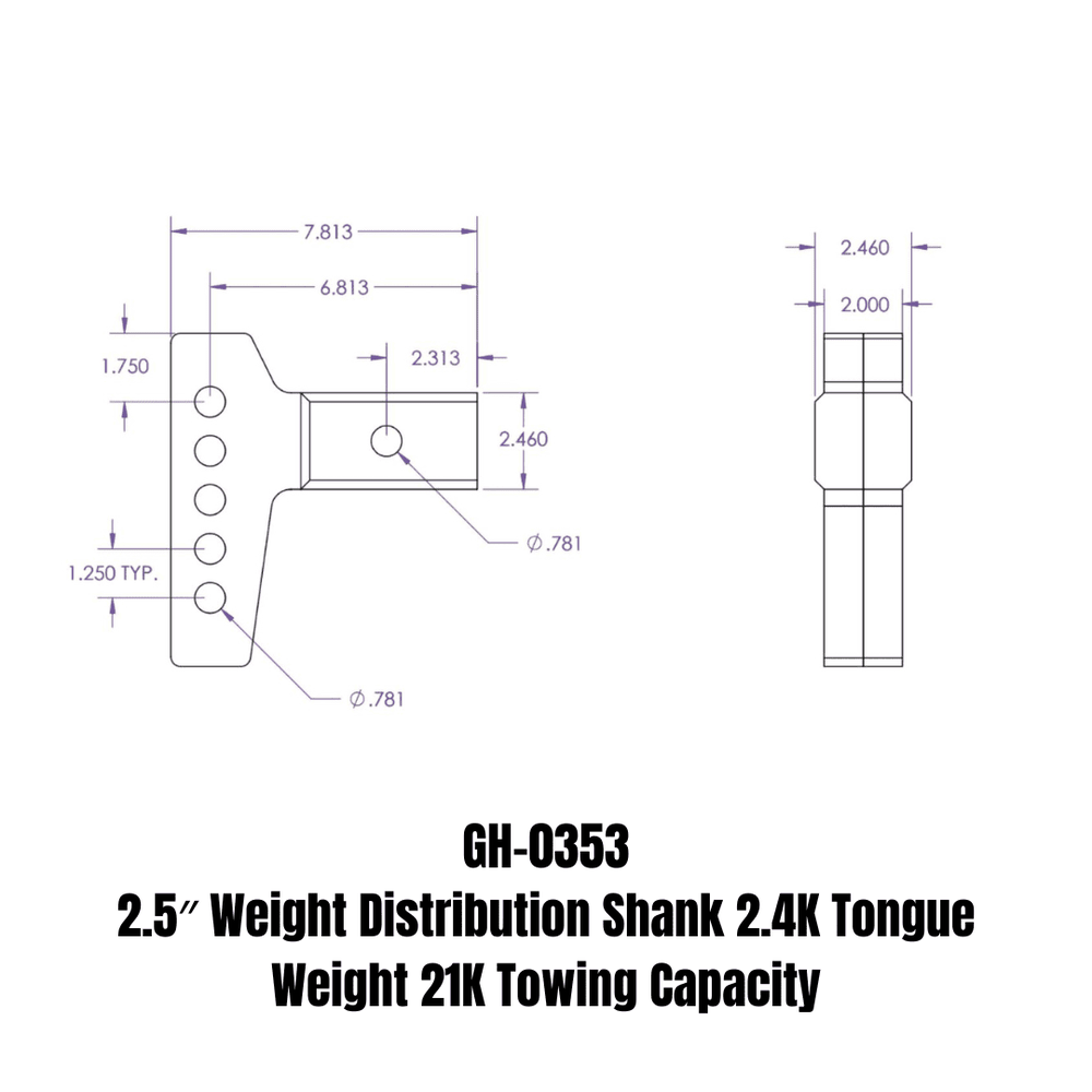 Gen-Y 21K Weight Distribution Drop Shank for 2.5″ Receiver – 2.4K Tongue Capacity