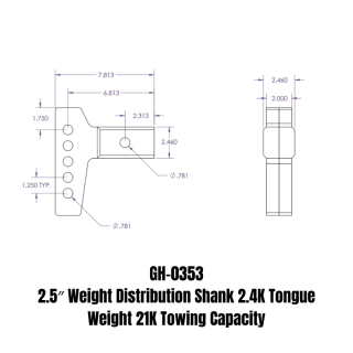 Gen-Y 21K Weight Distribution Drop Shank for 2.5″ Receiver – 2.4K Tongue Capacity