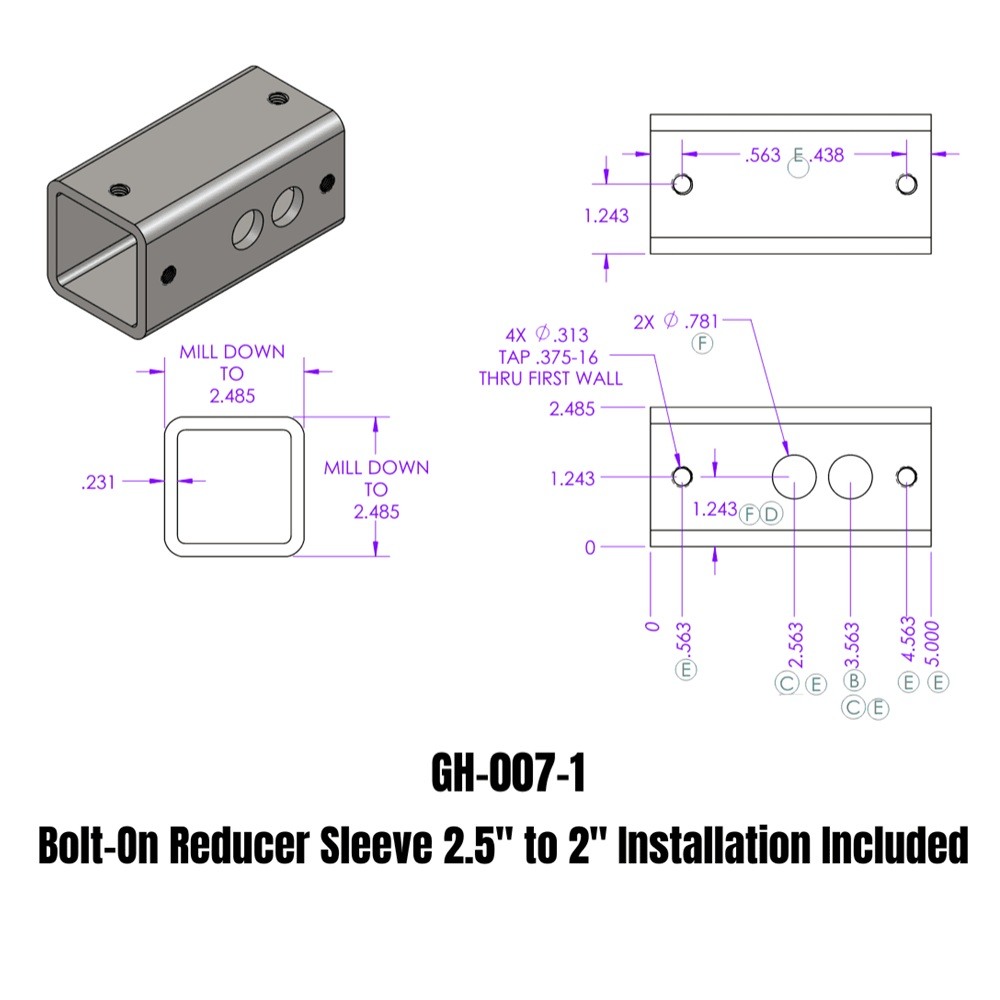 GEN-Y Bolt-On Hitch Reducer Sleeve 2.5" to 2" – Anti-Rattle Adapter GH-007-1 GEN-Y 2.5" to 2" Bolt-On Hitch Reducer Adapter Sleeve GH-007-1 Anti-Rattle USA