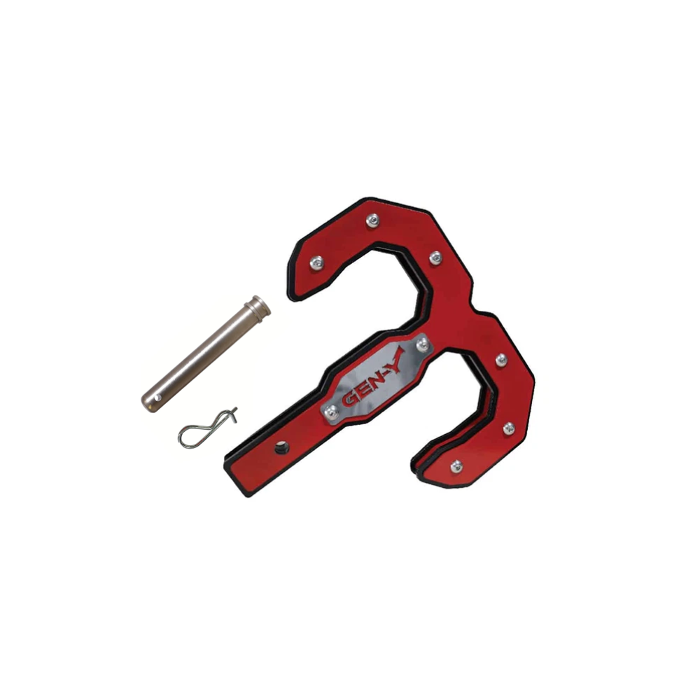 Gen-Y Hulk 32K Double Tow Hook Hitch Step Red Black 2.5-Inch Receiver GH-0075 Gen-Y Hulk 32K Tow Hook and Hitch Step for 2.5" Receiver with Pin and Clip – 32K Towing Capacity, Red and Black Combo