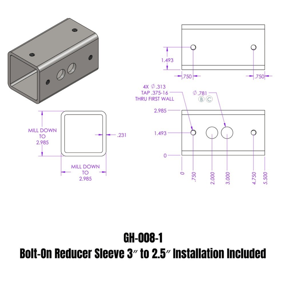 GEN-Y GH-008-1 3" to 2.5" Hitch Reducer Sleeve – Anti-Rattle Adapter GEN-Y 3 to 2.5 Inch Hitch Reducer Sleeve GEN-Y GH-008-1 – Bolt-On Adapter Bushing