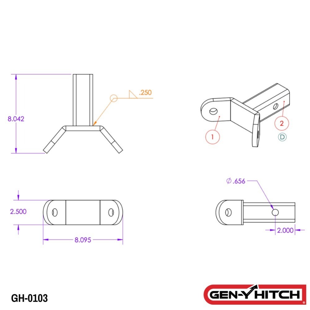 GEN-Y 16K Replacement Y Shank and WYE Bracket for Adjustable Stabilizer Bar Kit GH0103 GEN-Y 16K Replacement Y Shank and WYE Bracket for 2 Inch Trailer Hitch Stabilizer Kit