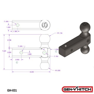 GEN-Y 10K Dual-Ball Mount 2-Inch Shank 1.5K TW Heavy Duty Adjustable Trailer Hitch