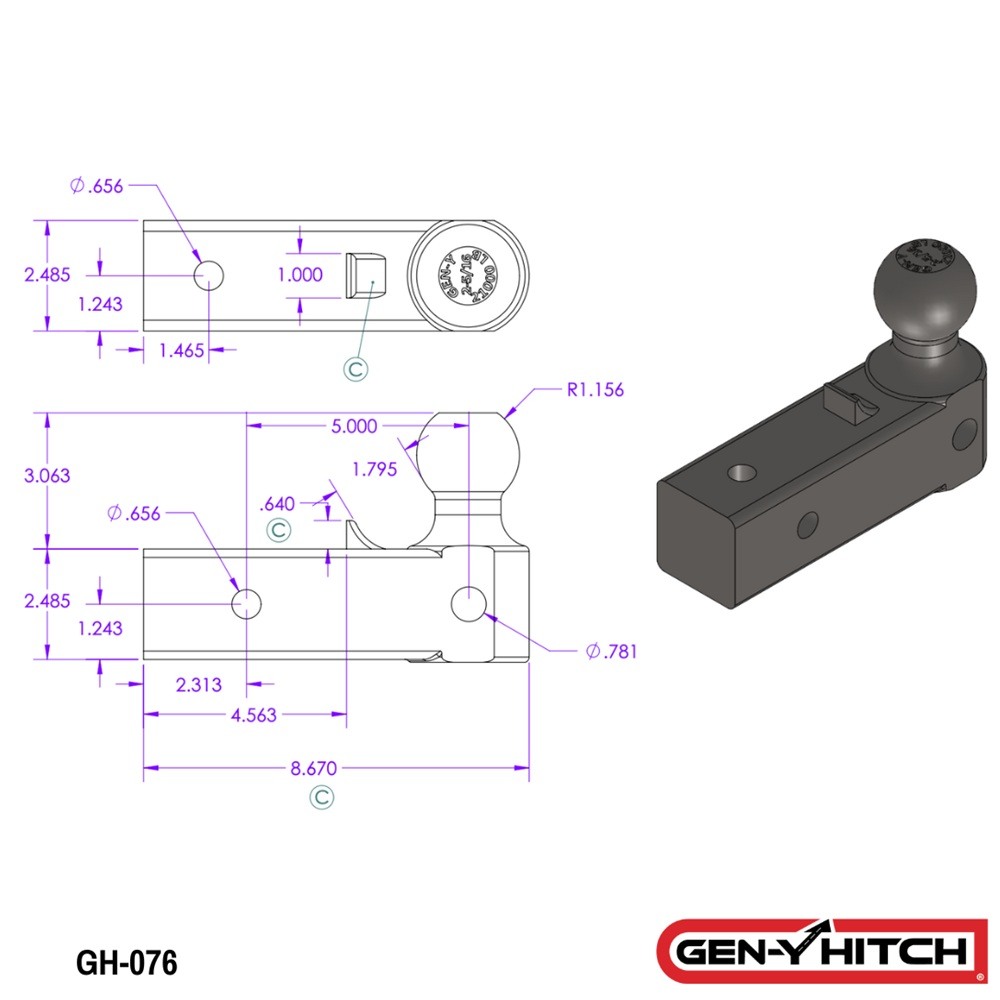 GEN-Y Heavy Duty Ball Mount 21K with 2.5" Shank – 2-5/16" Hitch Ball GEN-Y 21K Single Ball Mount with 2.5 Inch Shank and 2-5/16 Inch Ball