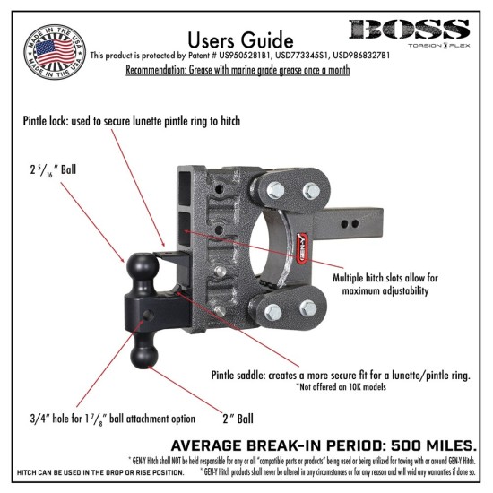 GEN‑Y BOSS 10K Torsion‑Flex 10″ Drop Dual‑Ball Trailer Hitch GEN‑Y BOSS 10K Torsion‑Flex 10-inch drop dual-ball trailer hitch in silver‑vein finish