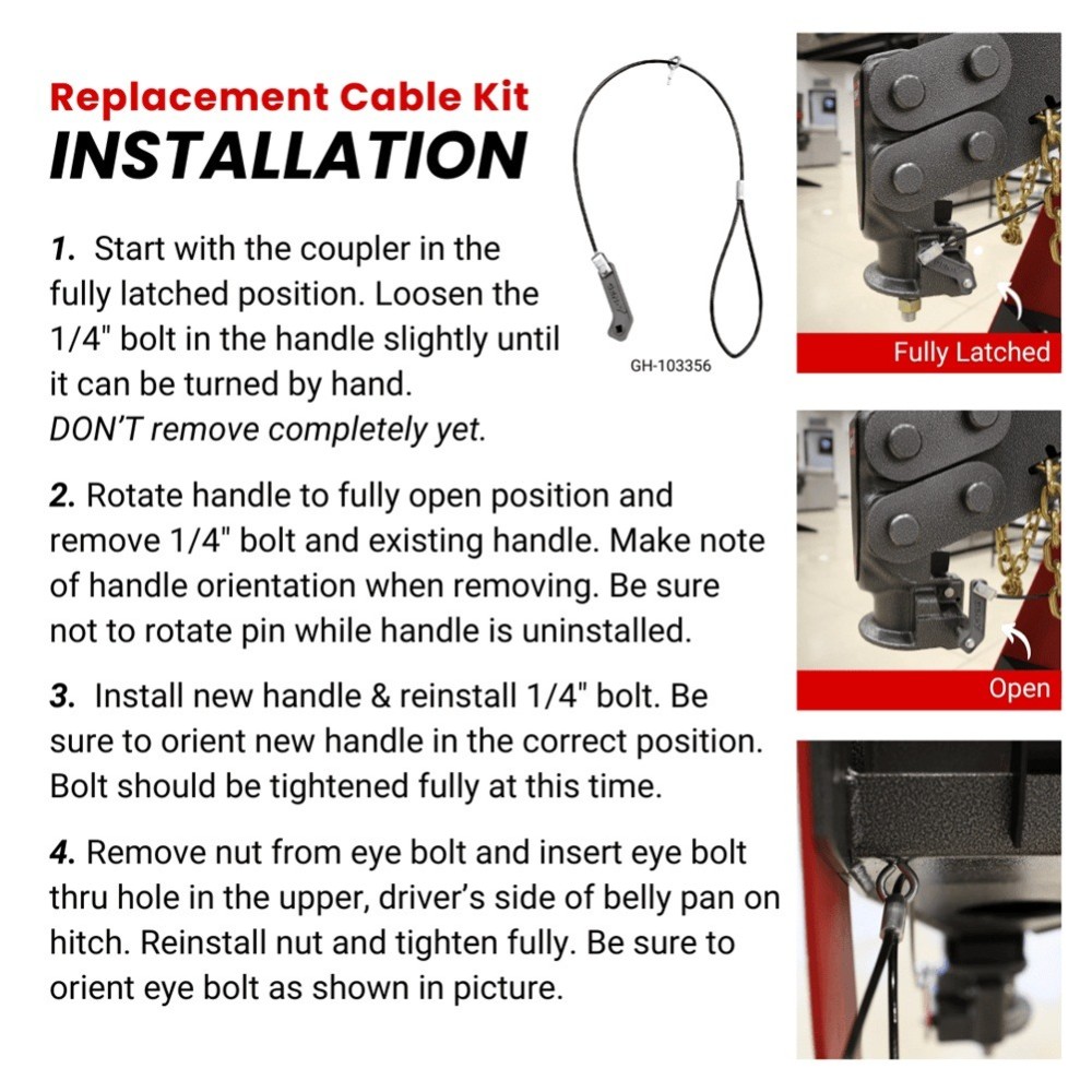 GEN-Y SnapLatch Cable Kit – EXECUTIVE 5th Wheel Pin Box Replacement Parts GEN-Y SnapLatch Cable Kit for EXECUTIVE 5th Wheel Pin Box – Handle, Nut & Cable