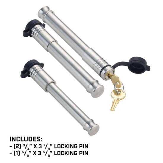 Gen‑Y 3‑Pack Hitch Lock Set Stainless Steel Keyed Alike USA Gen‑Y Trailer Receiver Tow Hitch Lock Set 3‑Pack with 6 Keys