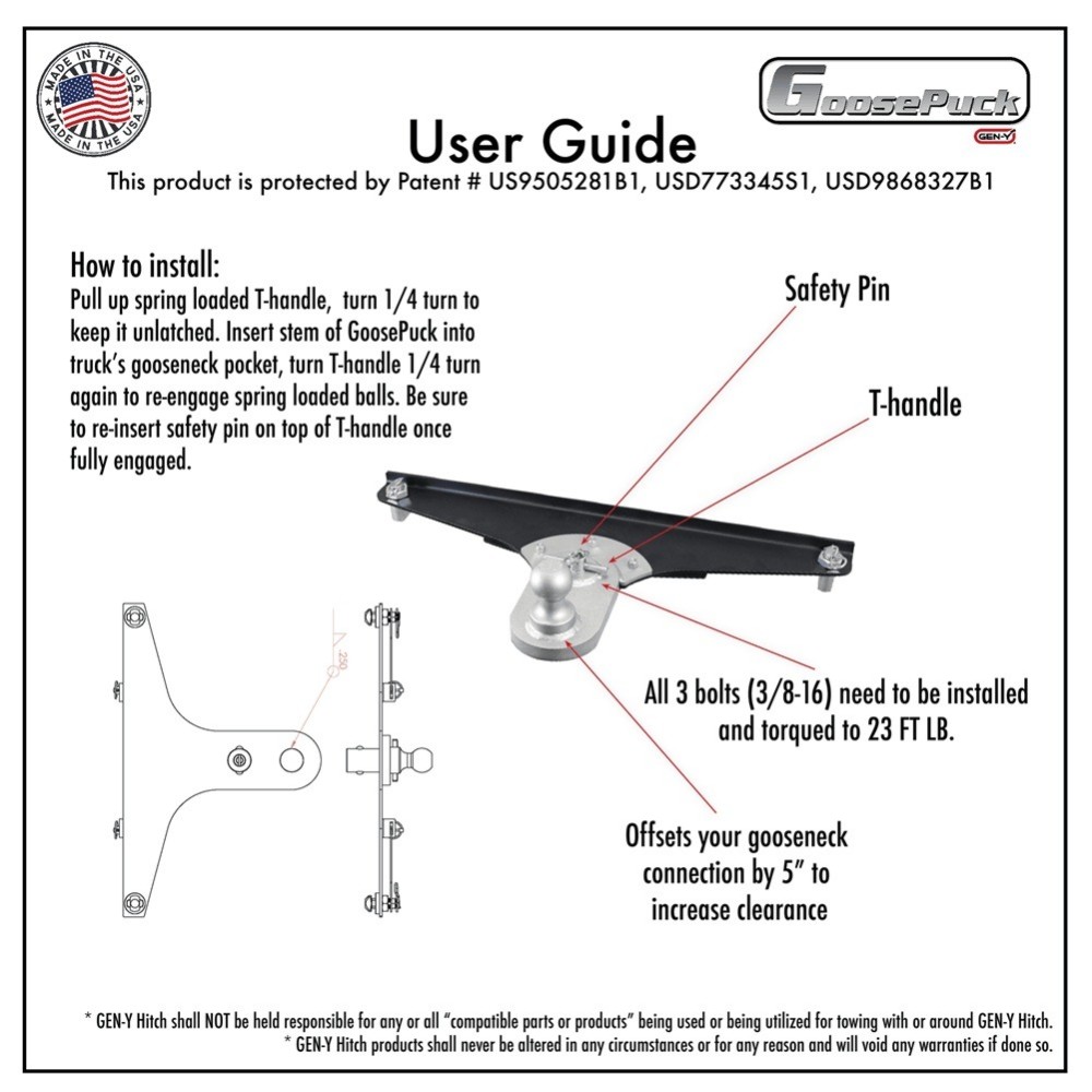 GEN‑Y Gooseneck Offset Ball‑Puck Hitch for Ford F250/F350/F450 GEN‑Y Gooseneck Hitch 5 Inch Offset Ball‑Puck Mount for Ford F250 F350 F450