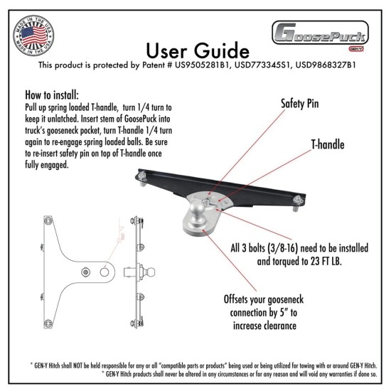 GEN‑Y Gooseneck Offset Ball‑Puck Hitch for Ford F250/F350/F450 GEN‑Y Gooseneck Hitch 5 Inch Offset Ball‑Puck Mount for Ford F250 F350 F450