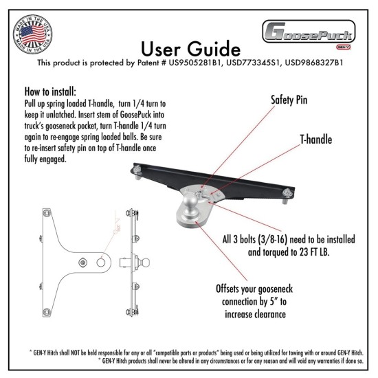 GEN‑Y Gooseneck 5‑inch Offset Ball Puck Hitch GEN‑Y Gooseneck 5-inch Offset Ball Puck Hitch for 2016–2019 Chevy Silverado & GMC Sierra (25K)