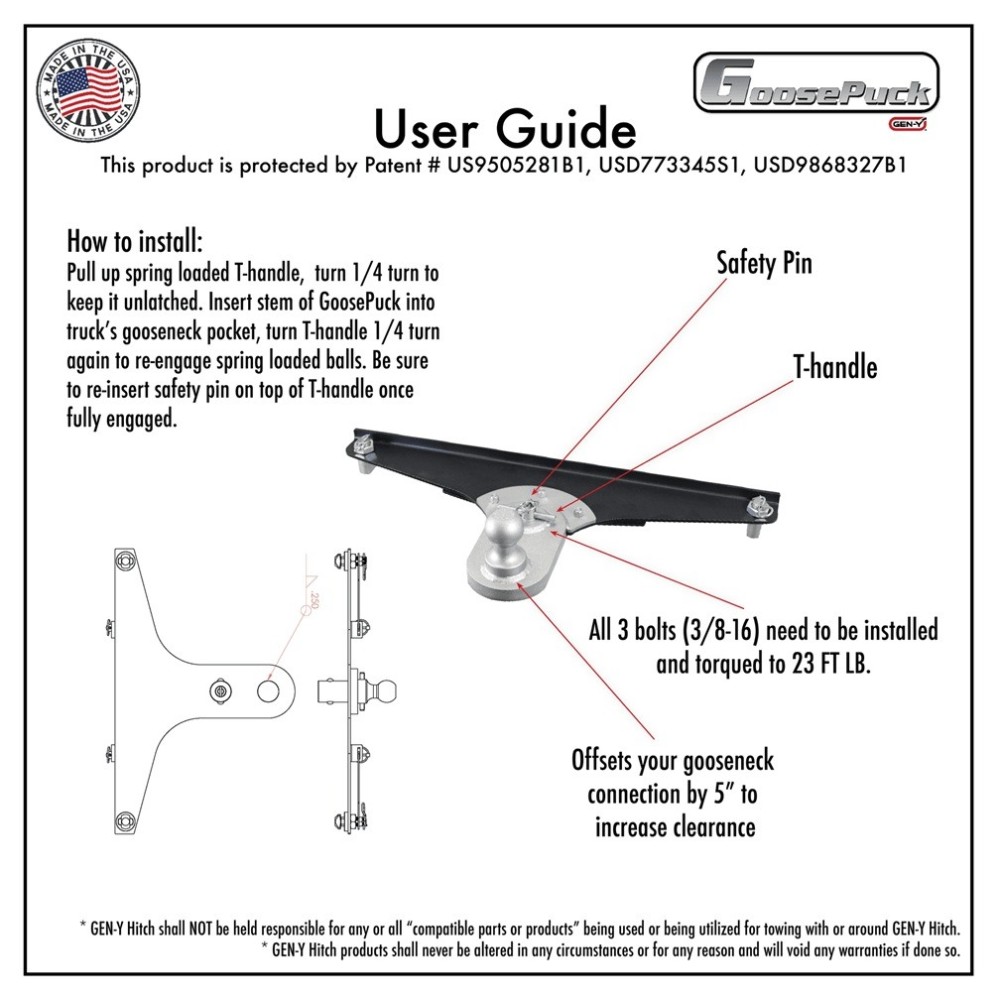GEN-Y Gooseneck Trailer Hitch 5″ Offset Ball Mount for RAM 2500/3500 GEN-Y Gooseneck Hitch 5″ Offset Extended Ball Mount for RAM 2500 3500 OEM Puck System