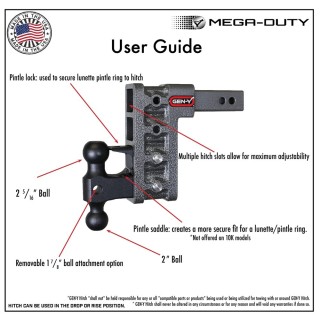 GEN-Y Mega-Duty 10K Adjustable Hitch – 7.5" Drop for 2" Receiver Trucks GEN-Y 10K 7.5 Inch Drop Adjustable Trailer Hitch for 2 Inch Receiver