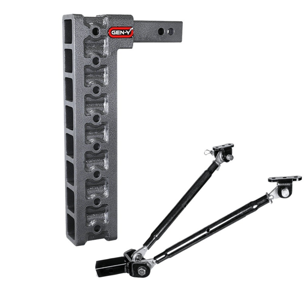 GEN-Y Mega-Duty 10K 17.5" Drop Hitch 2" Receiver with Stabilizer Kit for Trucks GEN-Y Mega-Duty 10K 17.5 Inch Drop Adjustable Trailer Hitch with Stabilizer Kit