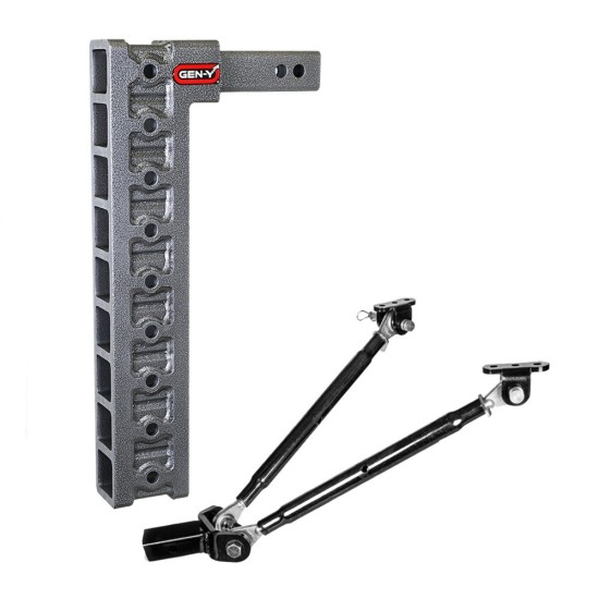GEN-Y Mega-Duty 10K 20 Inch Drop Adjustable Hitch with Stabilizer Kit 2 Inch Receiver