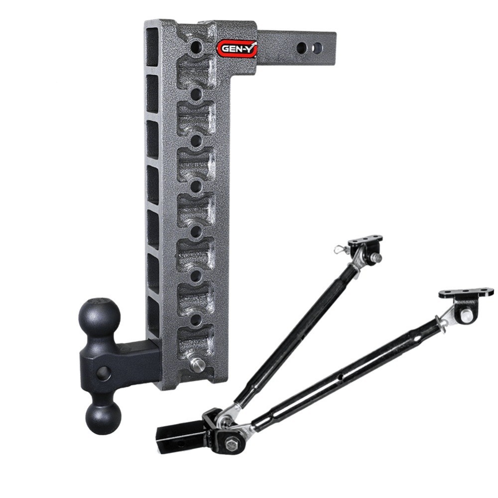 Gen-Y 10K Mega-Duty 17.5 Inch Drop Hitch Stabilizer Kit Dual Ball GEN-Y Mega-Duty 10K adjustable drop hitch 17.5 inch with stabilizer kit dual-ball heavy duty truck