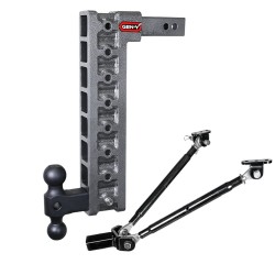 GEN-Y Mega-Duty 10K 17.5 Inch Drop Adjustable Trailer Hitch w/ Stabilizer Kit Dual-Ball 2 Inch Tow Receiver Mount 1.5K TW Heavy Duty Truck TJ-GH-318 GH-031 GH-0100